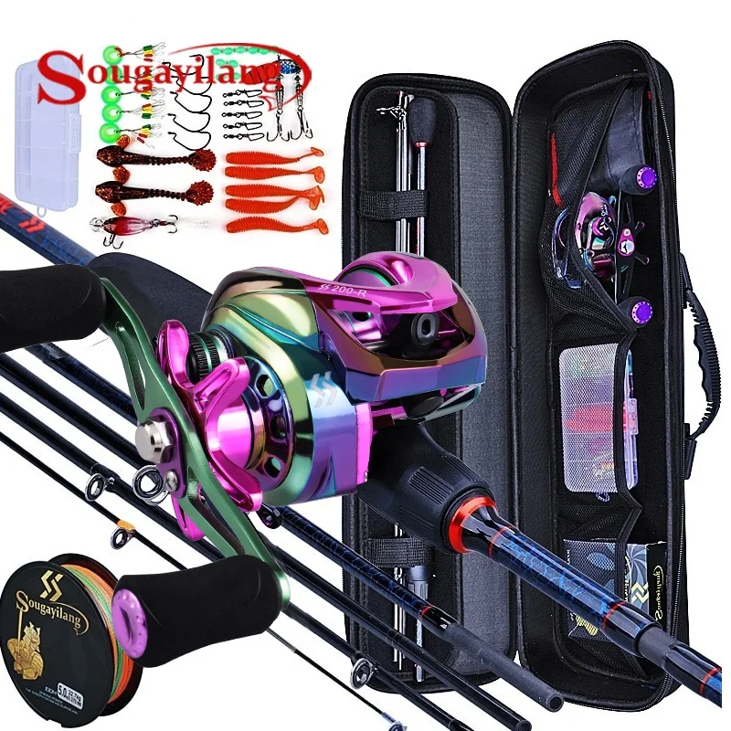 Fishing Rod Combo - Sougayilang Angelruten und Rollen, 5-teiliges Carbon-Ruten-Baitcasting-Rollen-Reise-Angelruten-Set