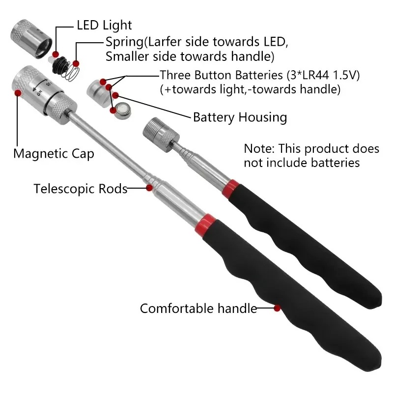 Fishing Rod Telescopic - Teleskop-Magnetstift mit LED-Licht, ausziehbarer Tonabnehmerstab, tragbares